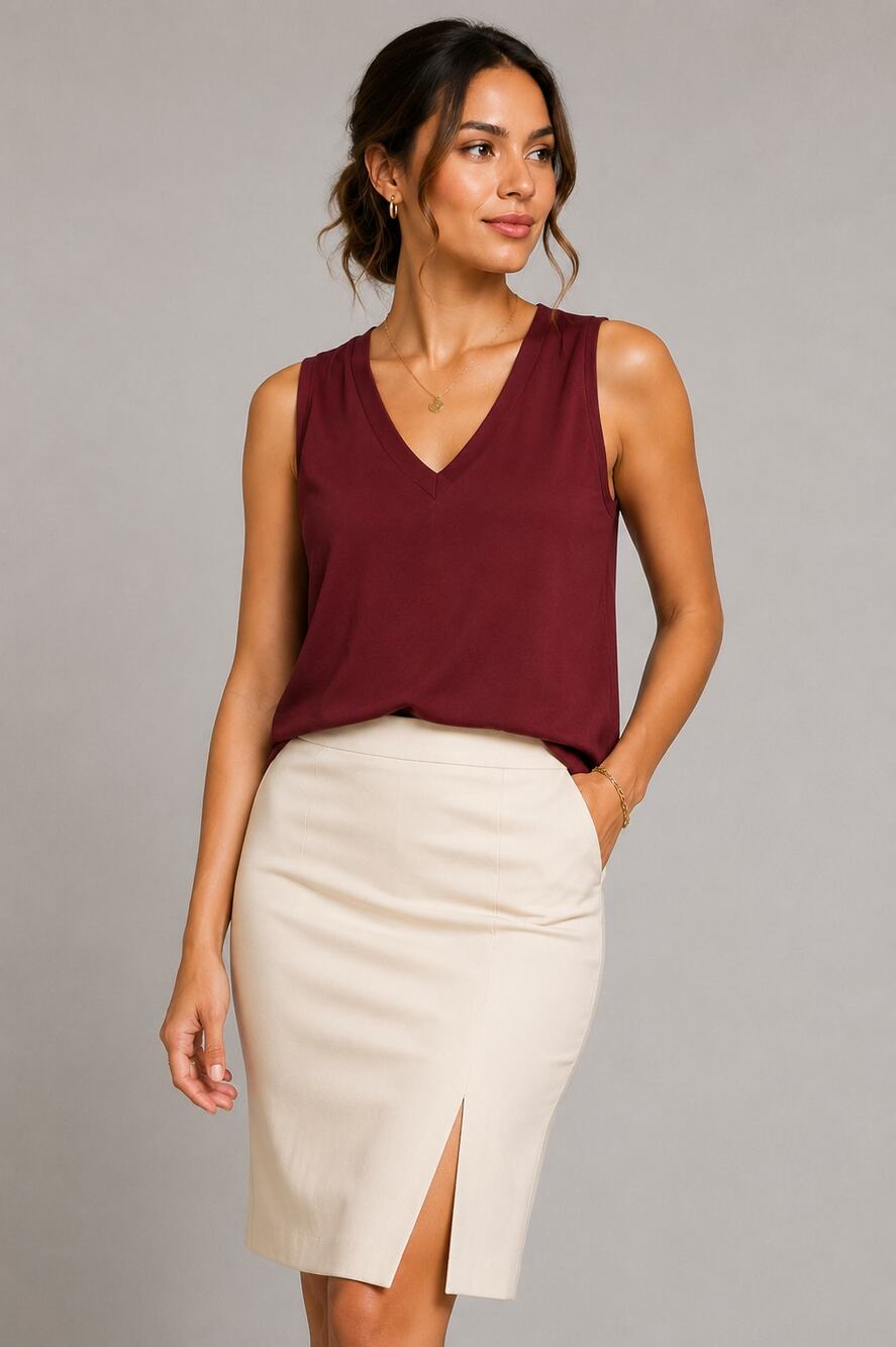 Ann Taylor Factory Burgundy V-Neck Sleeveless Knit Top Women’s Small